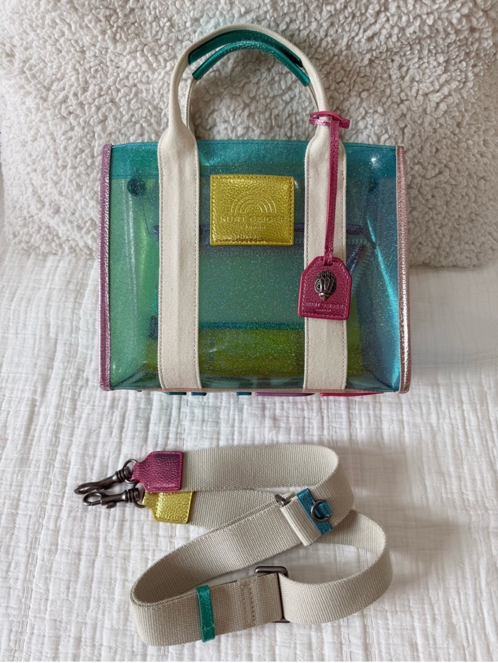 Iridescent Clear Tote Bag with Cream Straps